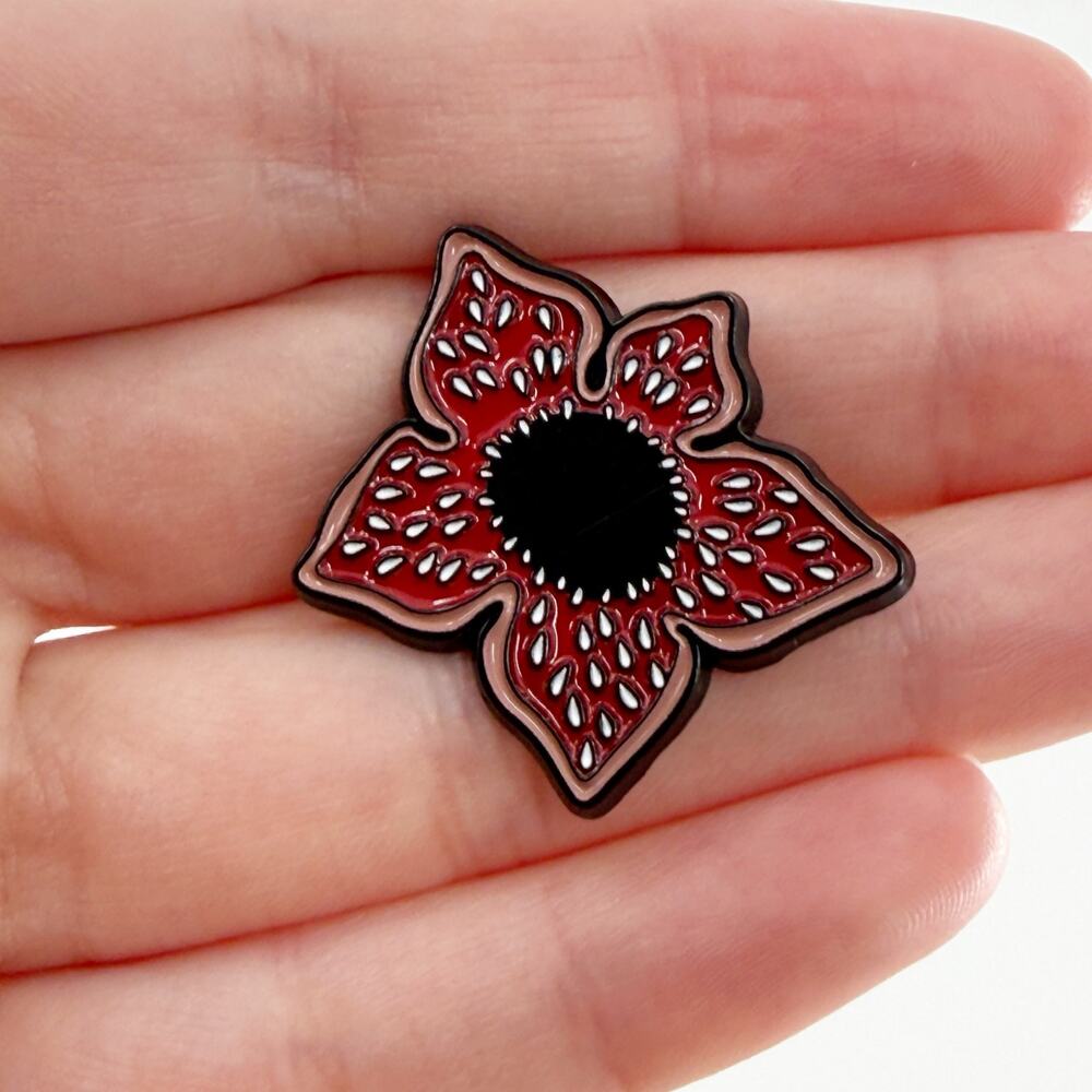 Stranger Things Demogorgon Enamel Pin Red Flower Horror Badge